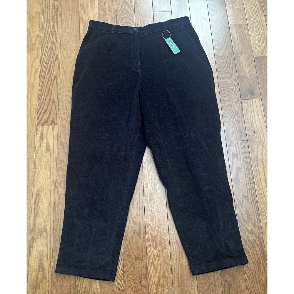 LL Bean Bayside Corduroy‎ Pants Womens 18 Petite Black Original NWT